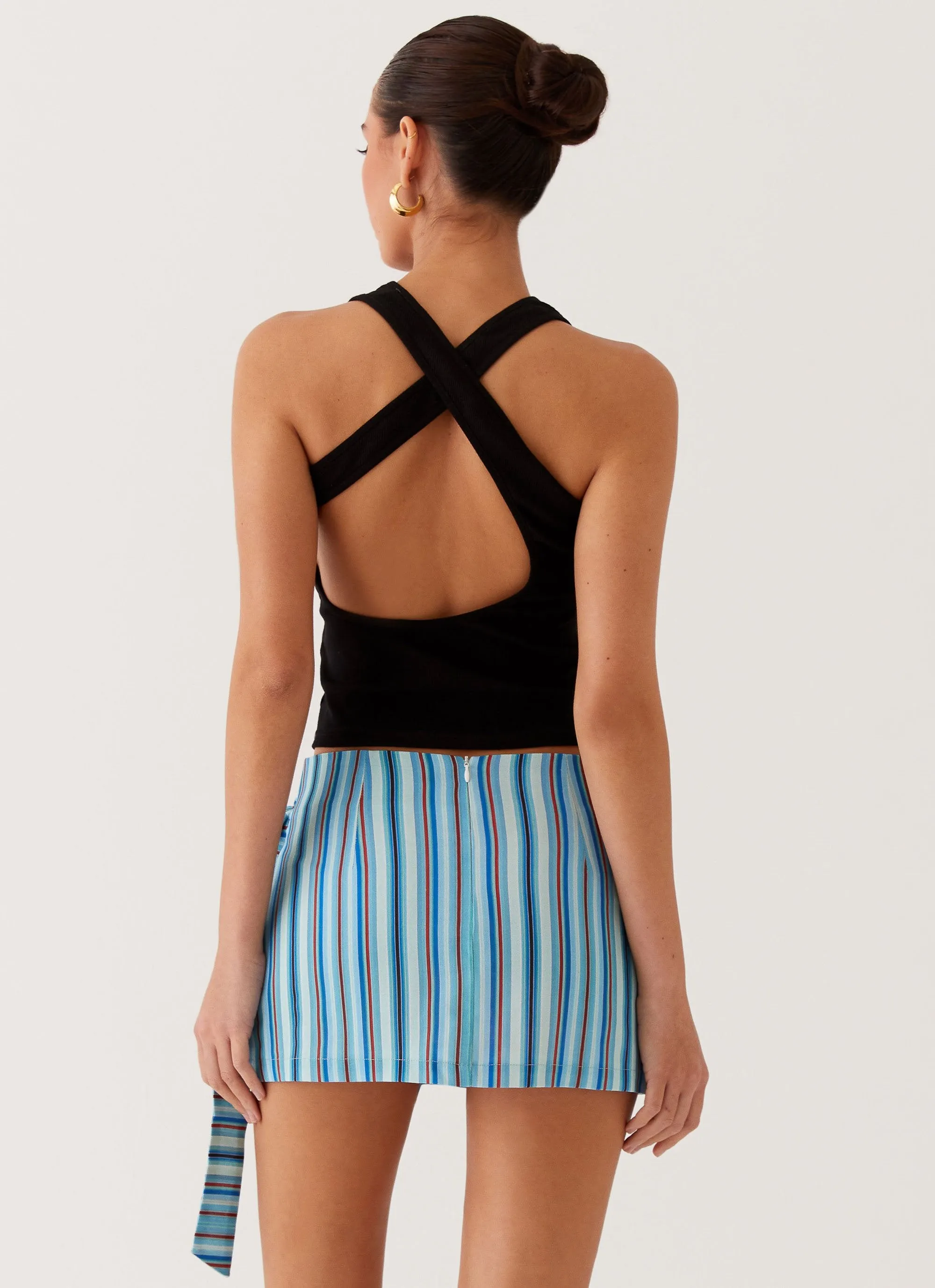 Steal Away Linen Wrap Skirt - Blue Stripe Casual Feel
