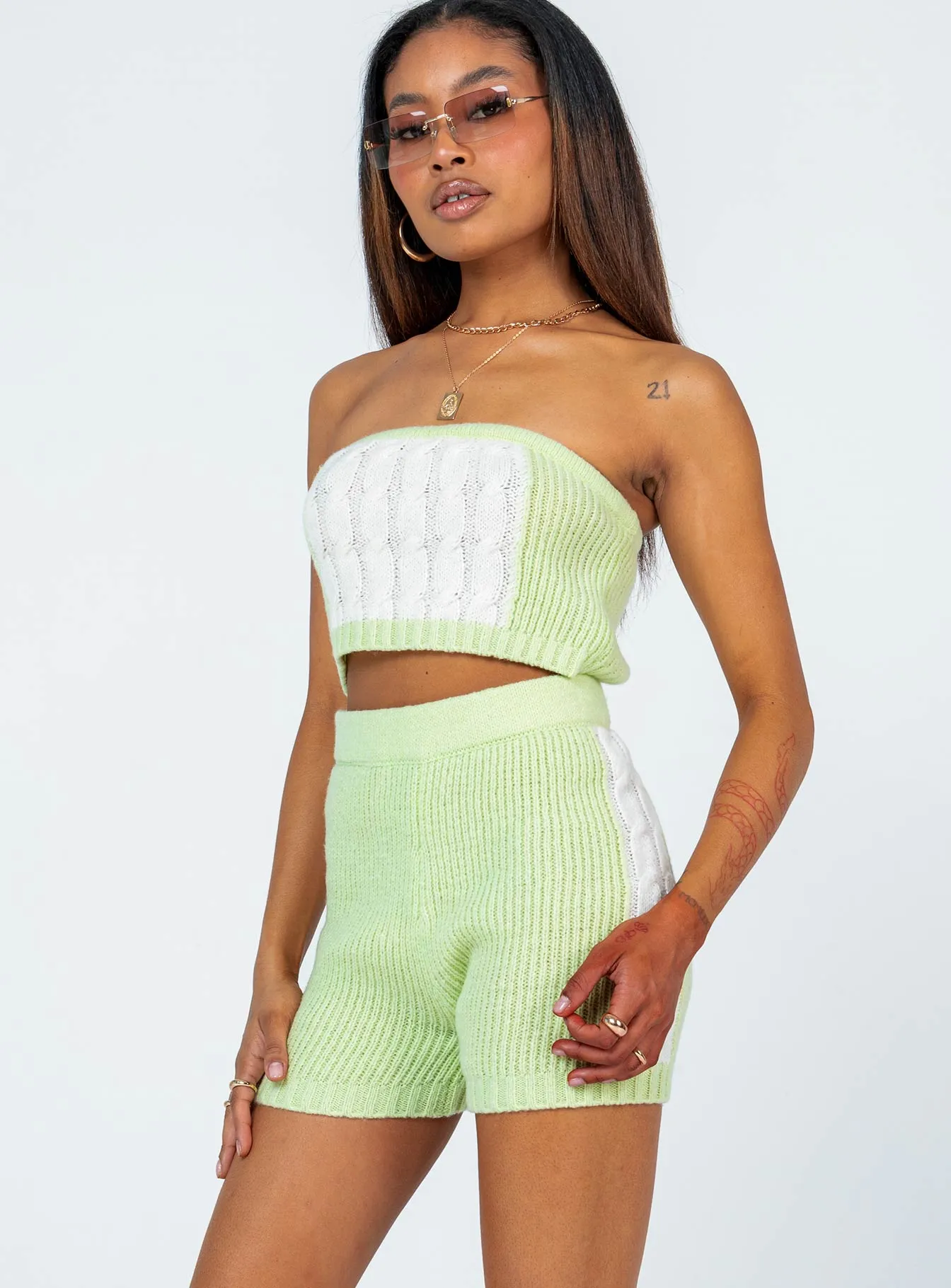 Cal Cable Knit Shorts Green EcoFriendlyProduction