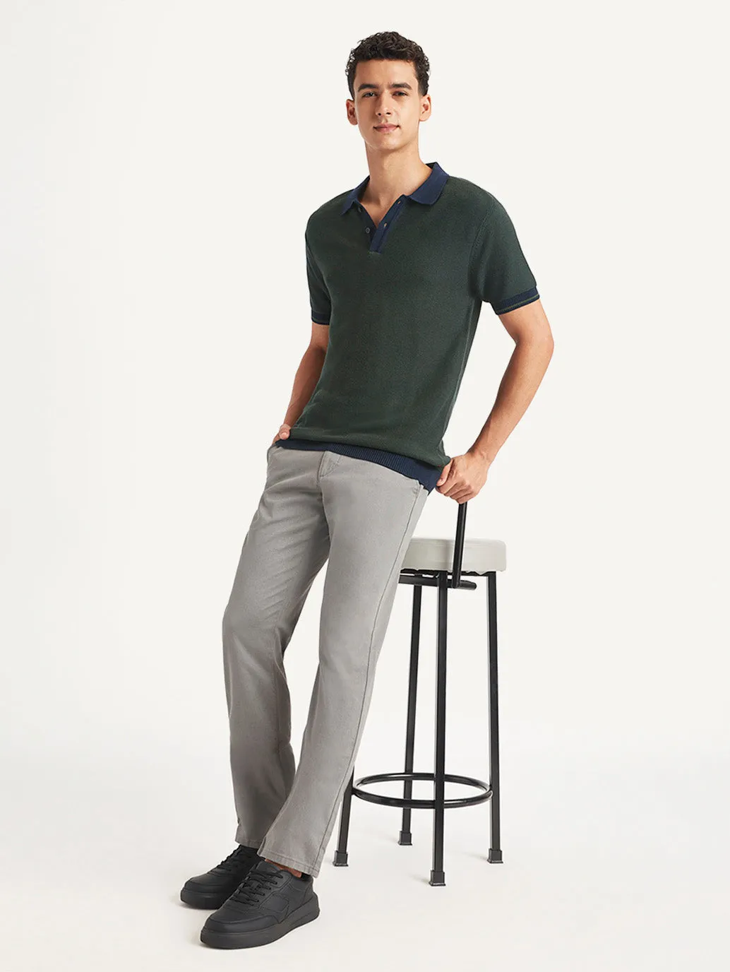 Men's Solid Slim Fit Polo T-Shirt Garment Washed Finish