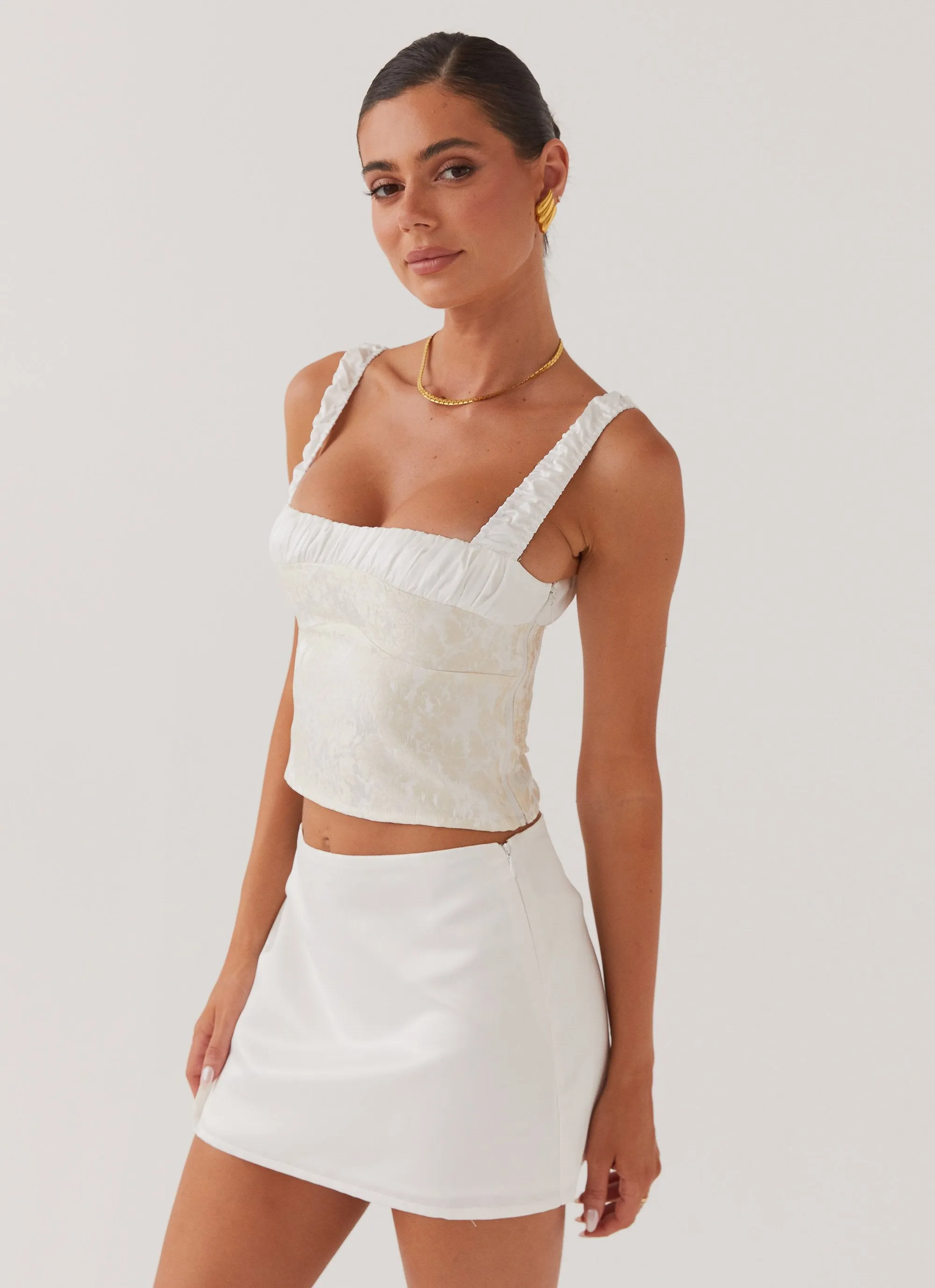Sylvia Satin Mini Skirt - Ivory Comfortable outdoor wear Street Ready