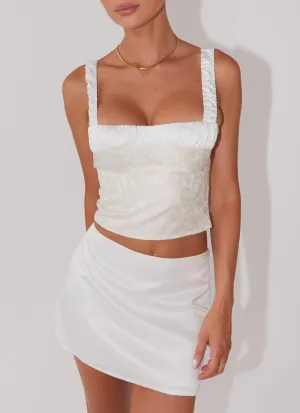 Dew Glow Seasonal Comfort Sylvia Satin Mini Skirt - Ivory