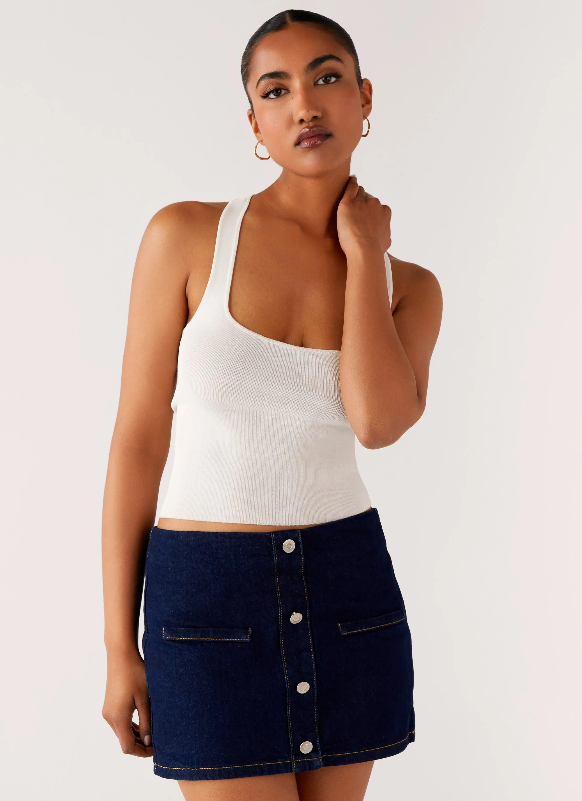 Morrison Denim Mini Skirt - Indigo Smart Texture