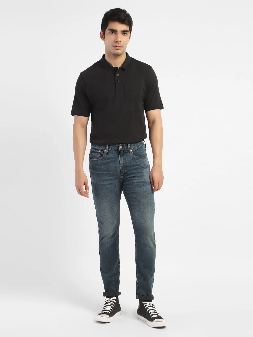 Seamless Side Panels Men's Solid Polo T-shirt Black
