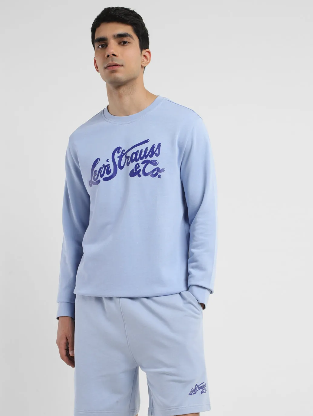 Men's Brand Logo Blue Crew Neck Sweatshirt Mink like