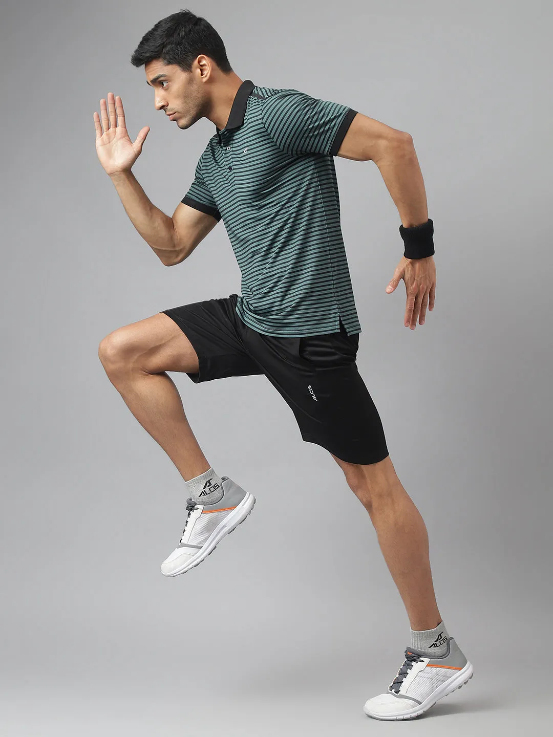Alcis Men Jasper Anti-Static Stretch-X Slim-Fit Running Polo T-Shirt WrinkleResistant Finish Interlock Cotton