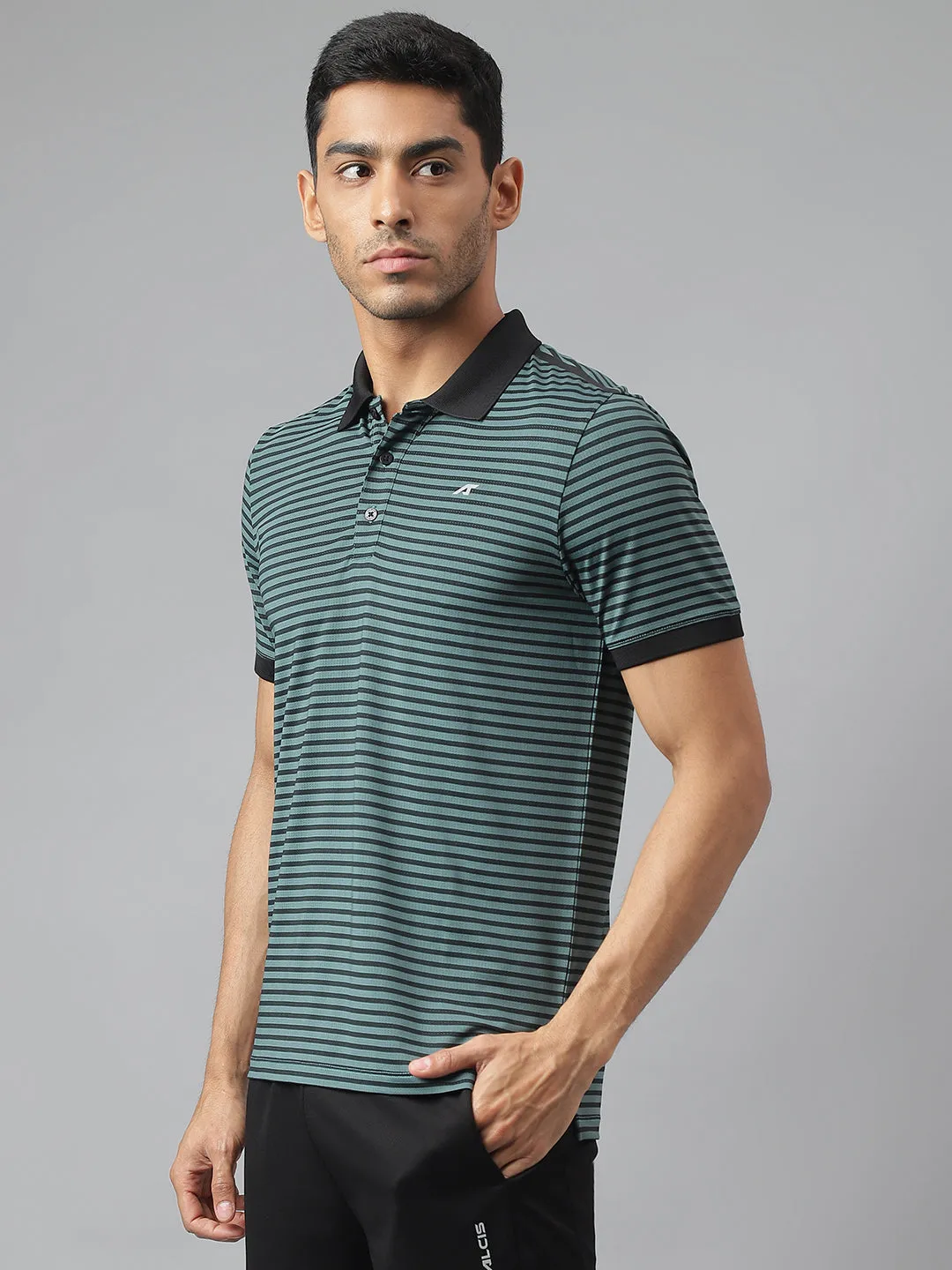 Alcis Men Jasper Anti-Static Stretch-X Slim-Fit Running Polo T-Shirt Layered Look DoubleStitched Seams