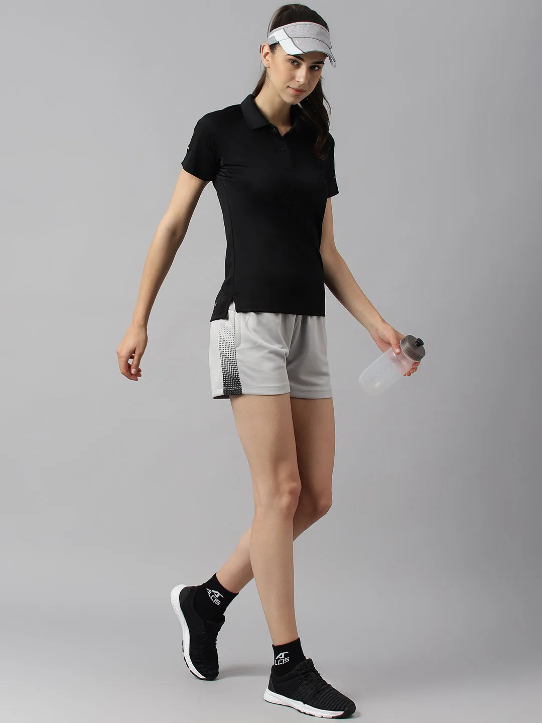 Colorfast Dye Process Alcis Women Black Tech-Fit Anti-Static Soft-Touch Slim-Fit Training Polo T-Shirt
