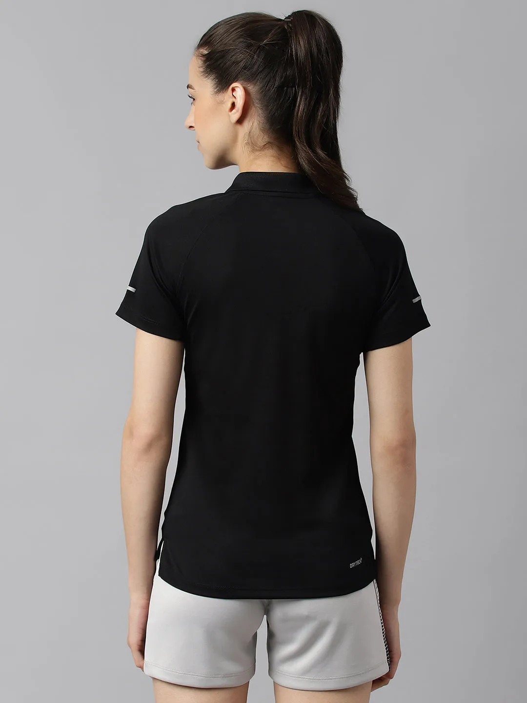 Alcis Women Black Tech-Fit Anti-Static Soft-Touch Slim-Fit Training Polo T-Shirt Performance Wear Minimalist Style