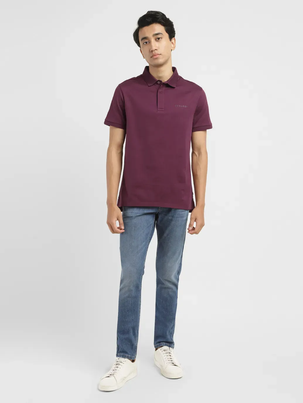 Unstructured Hem Breathable Knitwear Men's Redloop Solid Slim Fit Polo T-shirt