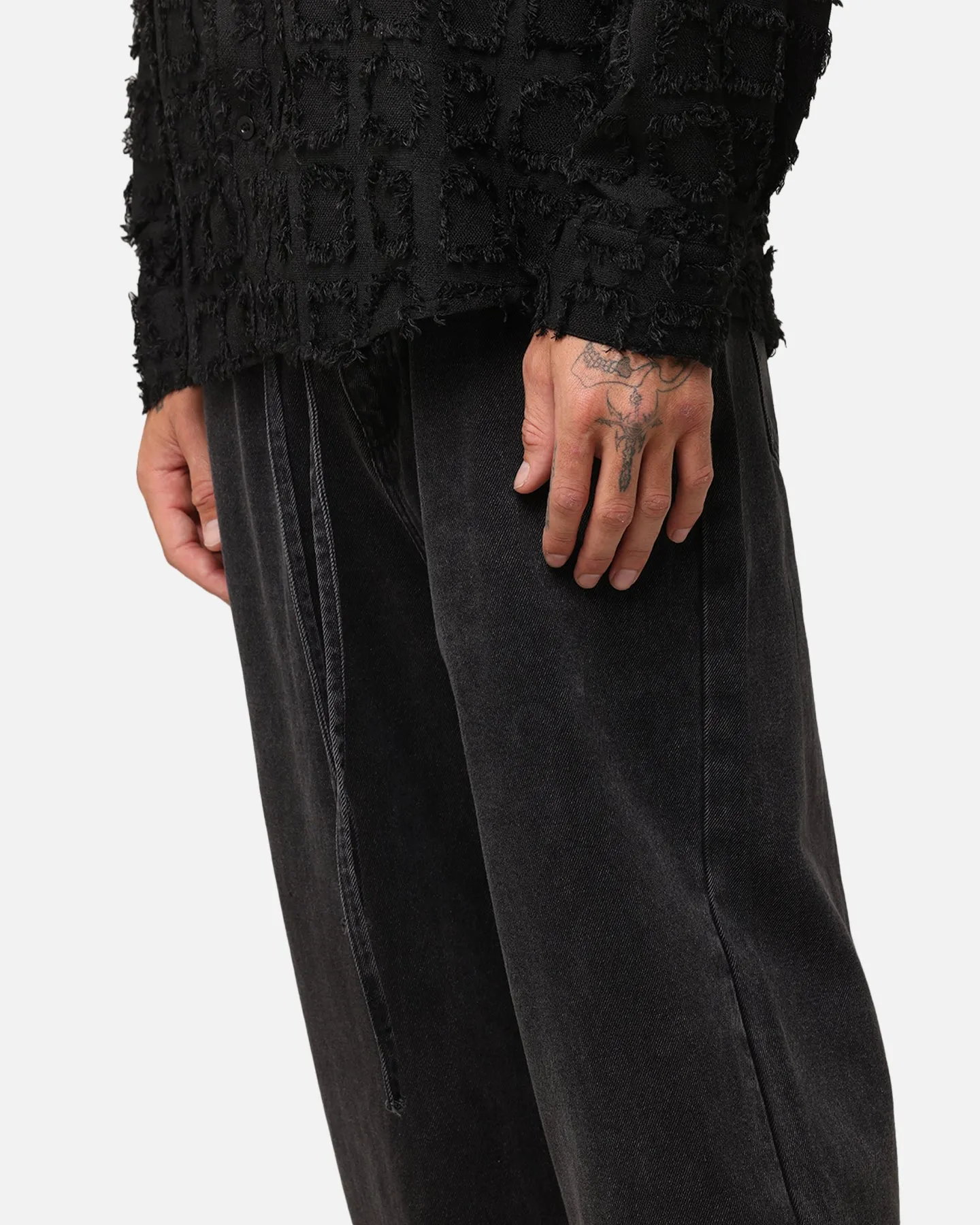 XXIII Tie Lace Baggy Jeans Black Stonewash Weekend Style Stretch Bold Look