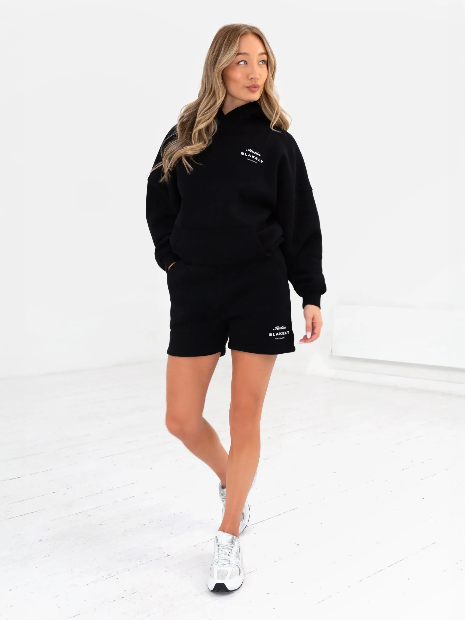 Italia Oversized Hoodie - Black Garment Washed Finish Stretchable Waistband