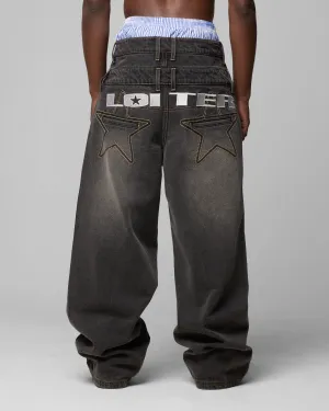 Comfy Wear Breathable Feel Loiter Star Layered Jeans Vintage Black