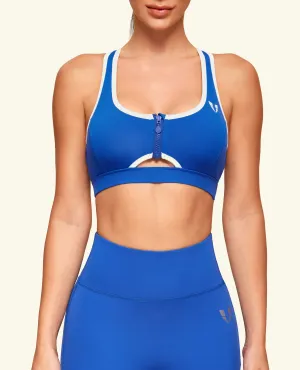 Active Zip Up Sports Bra - Dark Blue Hiking groups Comfortable Coverage