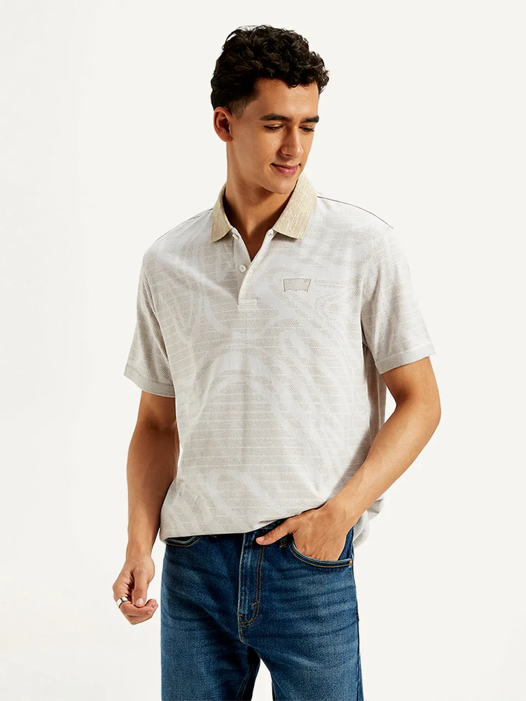 Dimensional Stability Weave Men's Abstract Print Slim Fit Polo T-Shirt