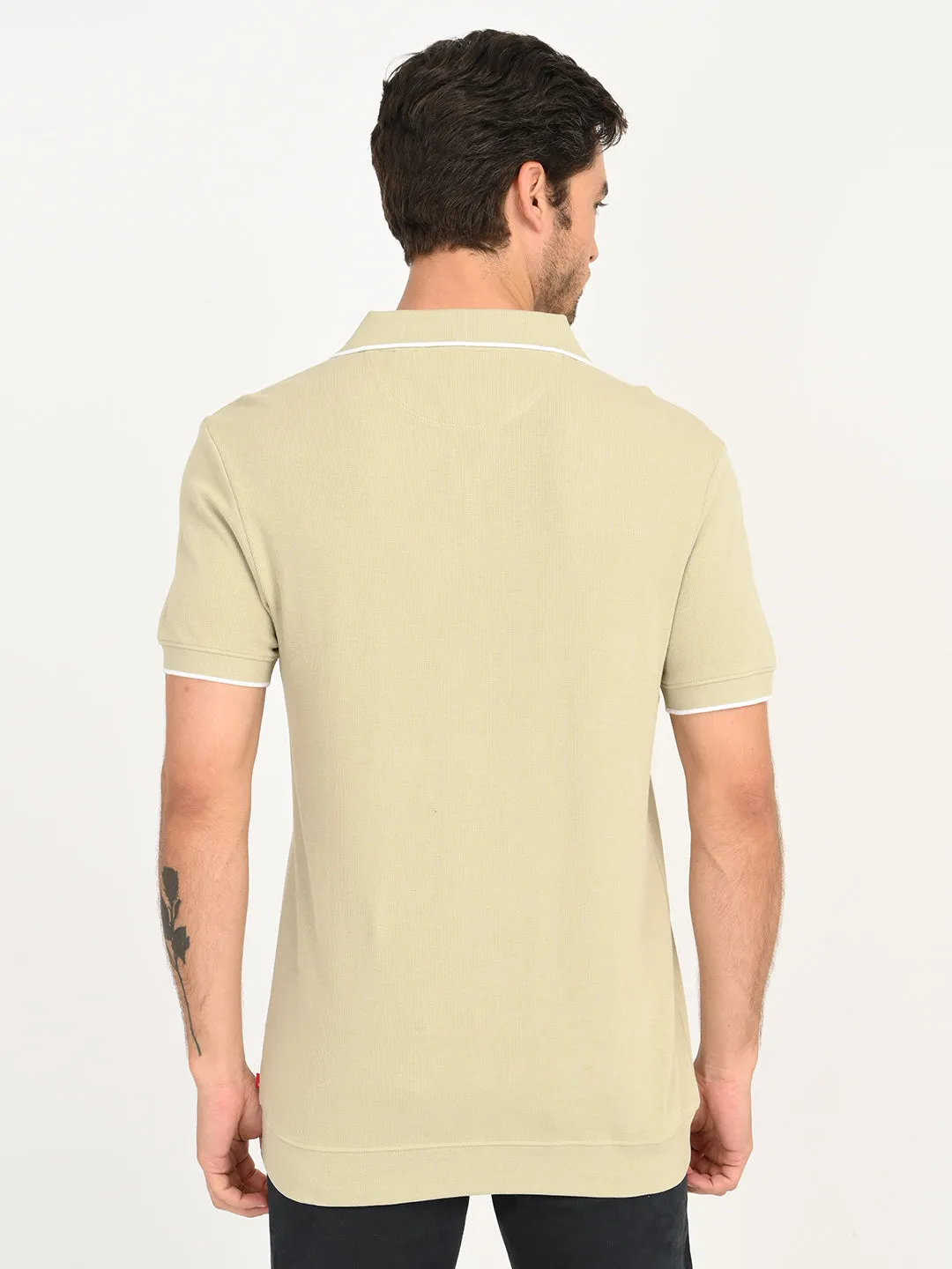 warm weather ZeroIrritation Seams Men's Solid Beige Slim Fit Polo T-Shirt