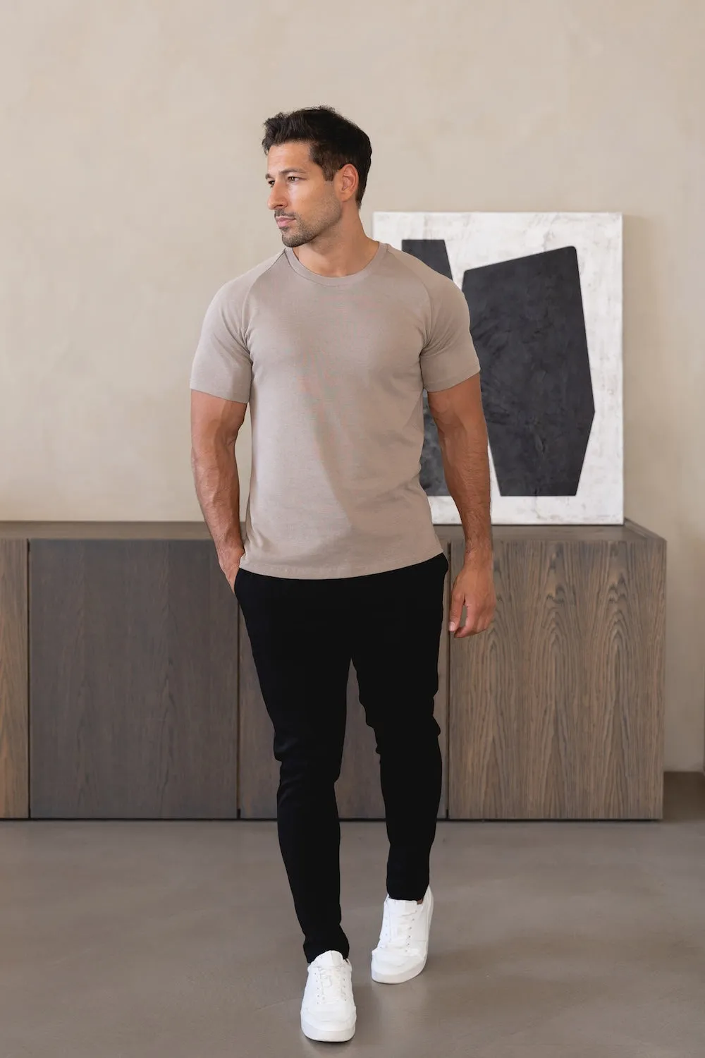 Breathable Material Knit Look T-Shirt in Mole