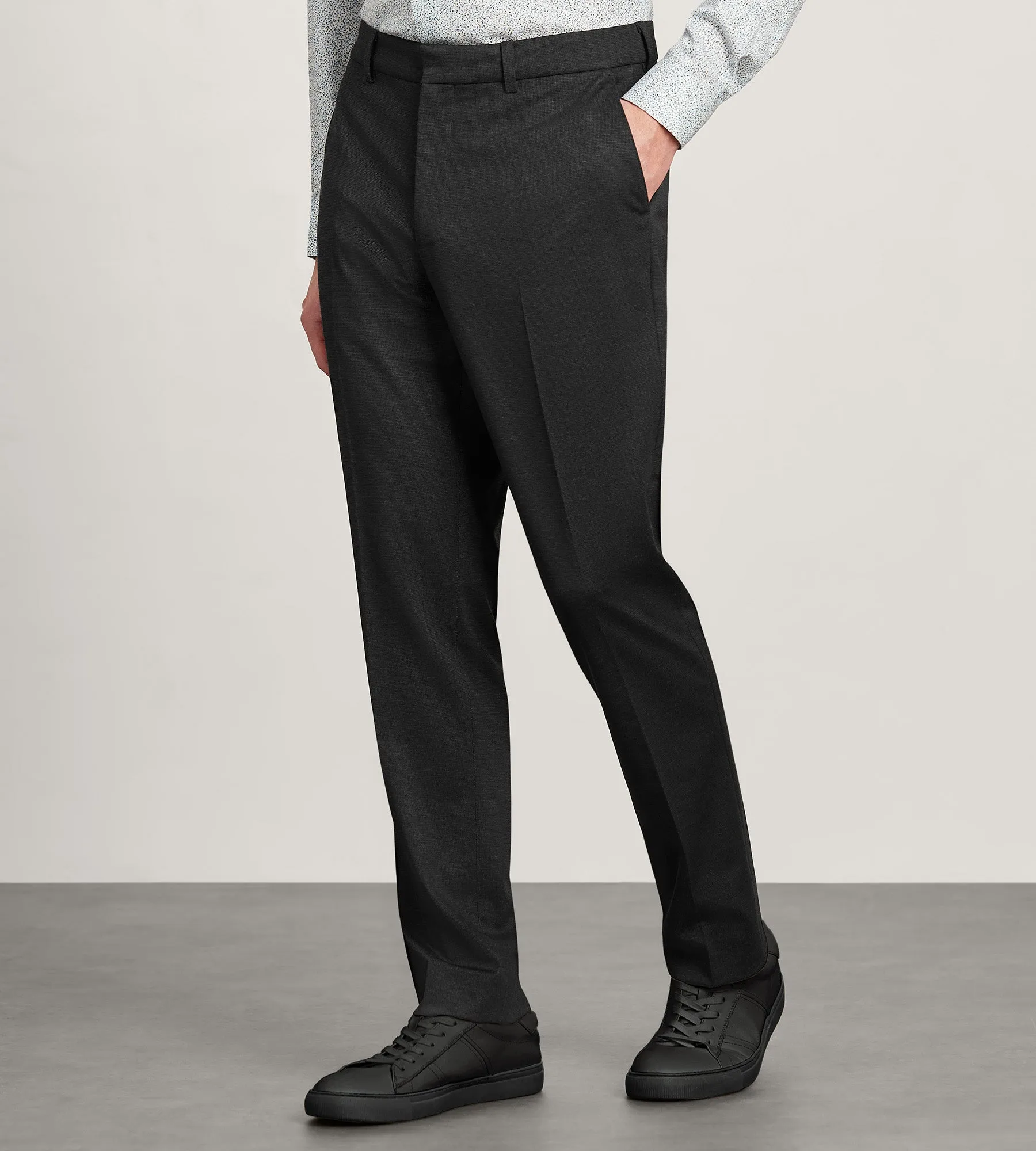 Modern Fit Knit Micro Check Print  Dress Pant Low Profile Fasteners Structured Hemline