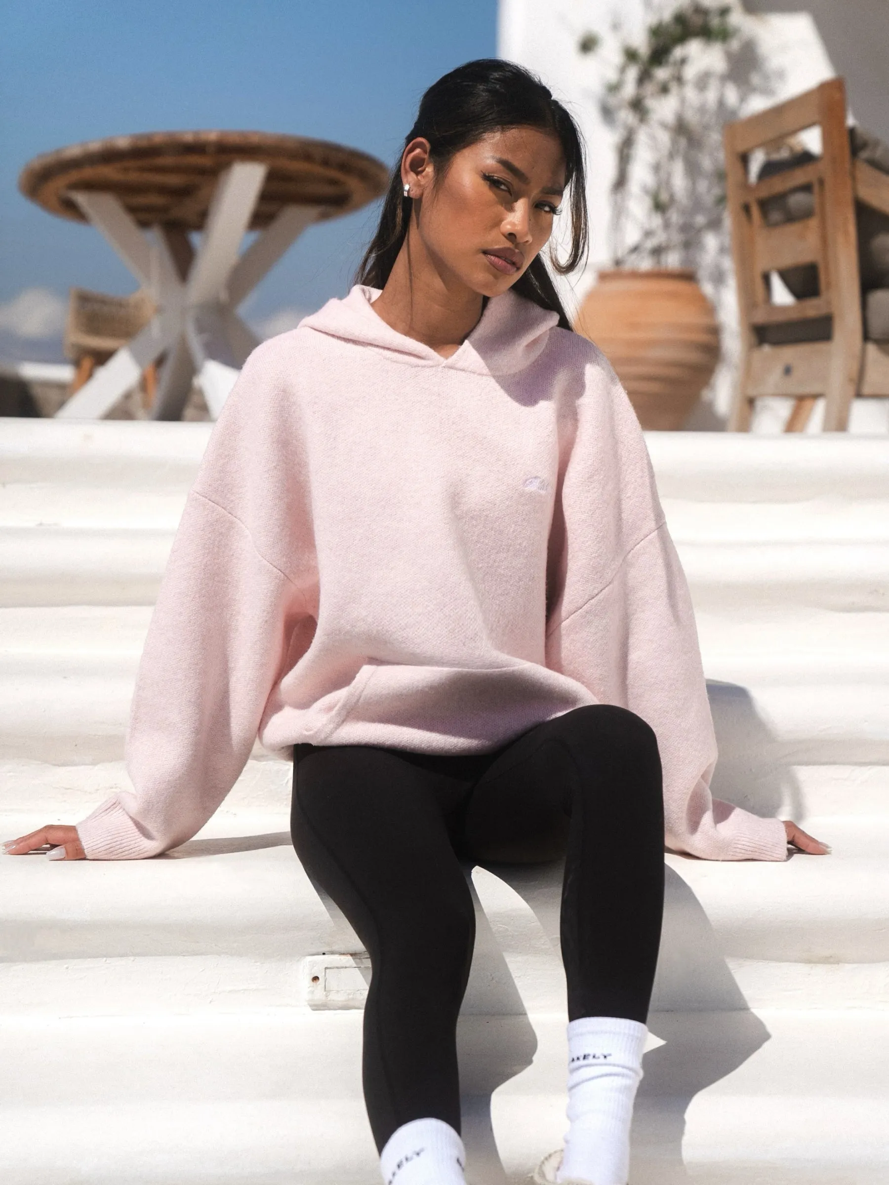 Oversized Knitted Hoodie - Marshmallow Pink Family outing
