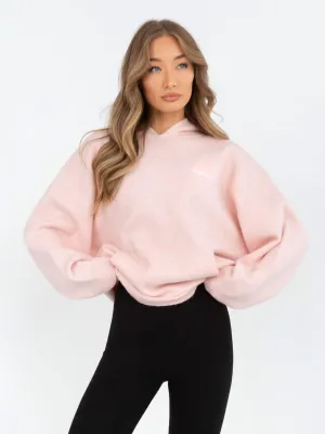 Oversized Knitted Hoodie - Marshmallow Pink Seamless Sleeves