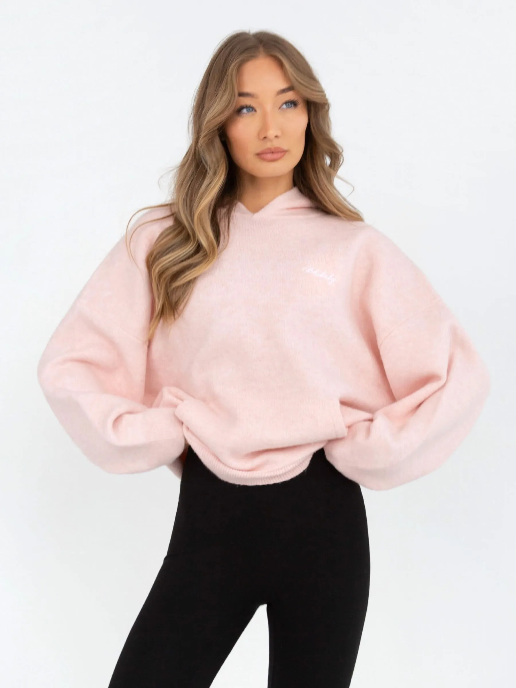 Oversized Knitted Hoodie - Marshmallow Pink Seamless Sleeves