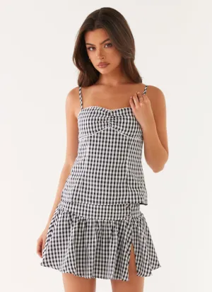 Bellamy Mini Skirt - Black Gingham Breezy Mood Relaxed Comfort