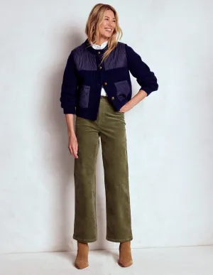 5-Pocket Cord Column Jeans-Green Abrasion Resistant Surface Style Neutral