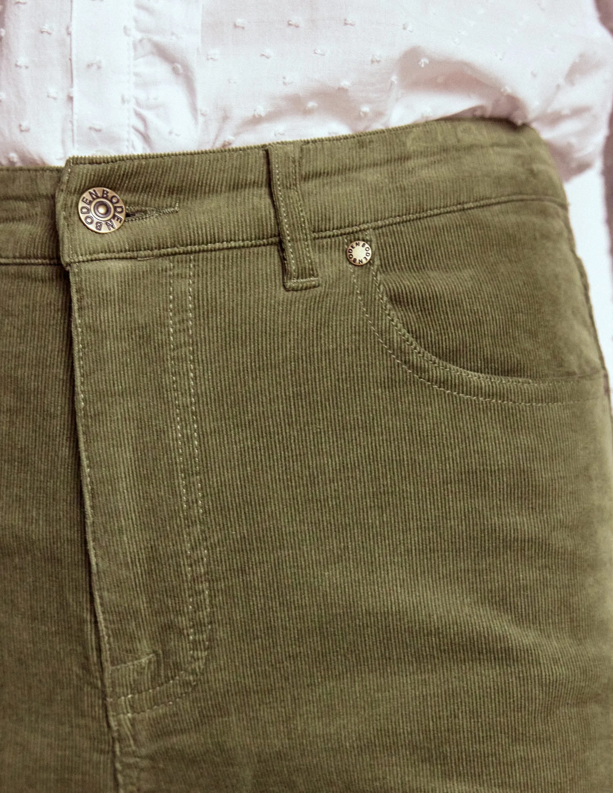 Textured Loose Luxury 5-Pocket Cord Column Jeans-Green