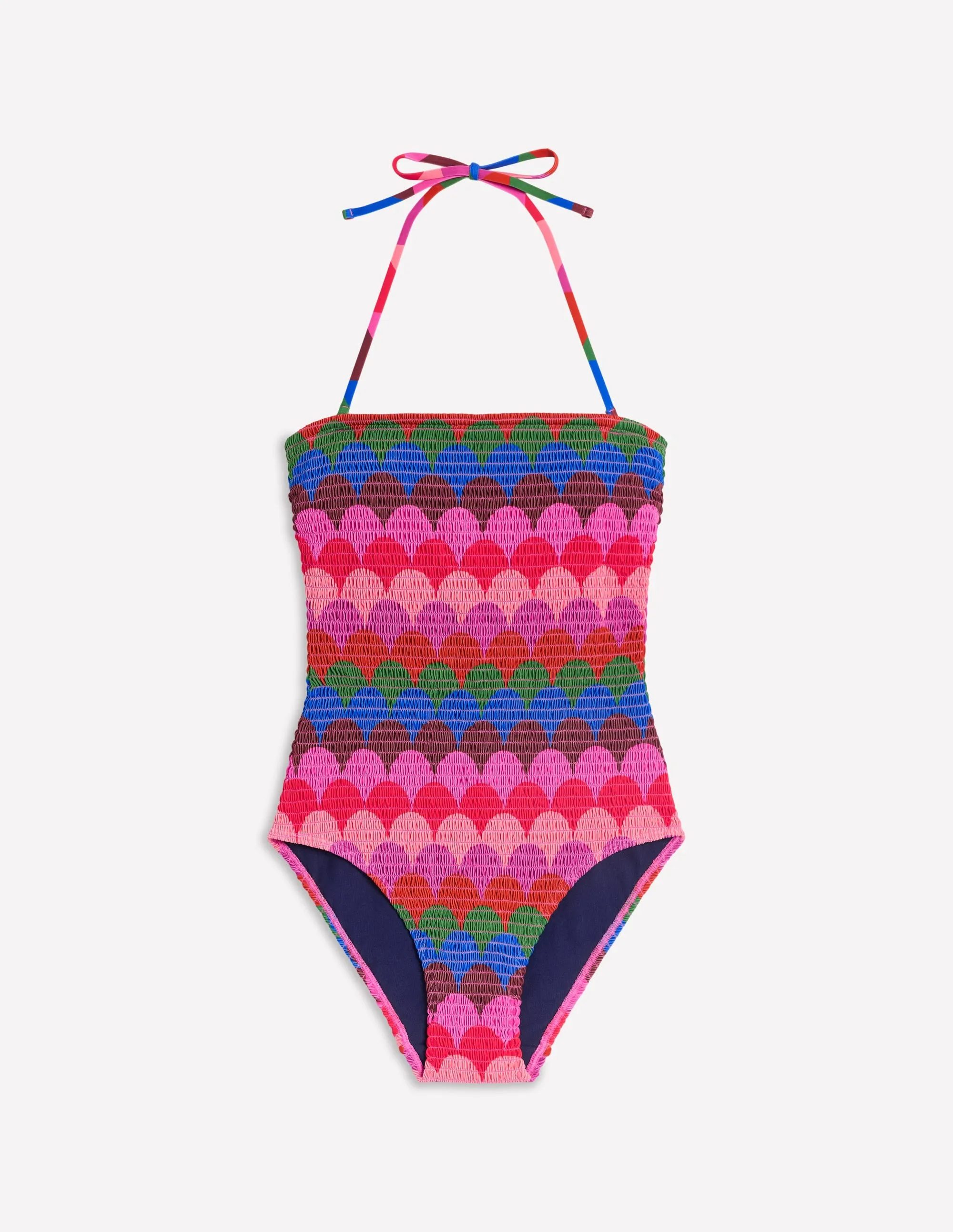 Matte-Look Milos Smocked Swimsuit-Multi, Scallop Stripe