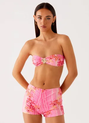 Tamra Strapless Bikini Top - Tropical Pink Print animal-print Elastic Free Edging