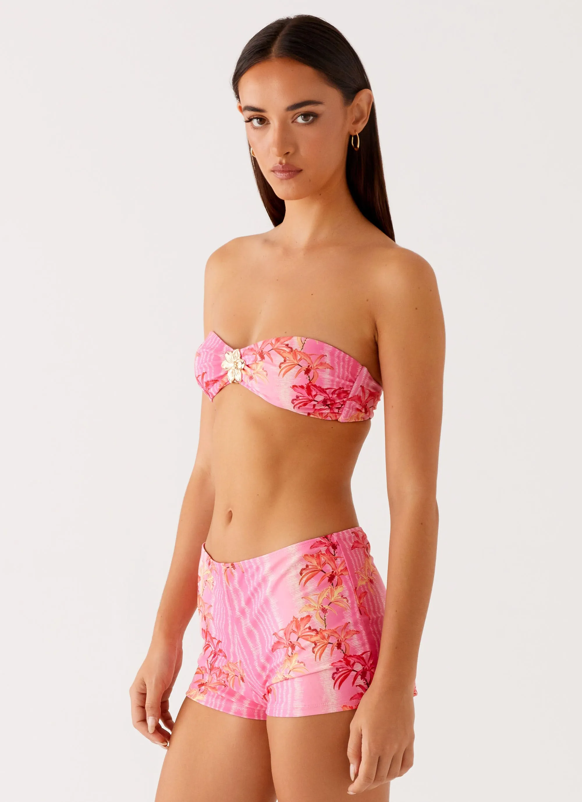 Tamra Strapless Bikini Top - Tropical Pink Print Anti Pilling Surface Ocean Life