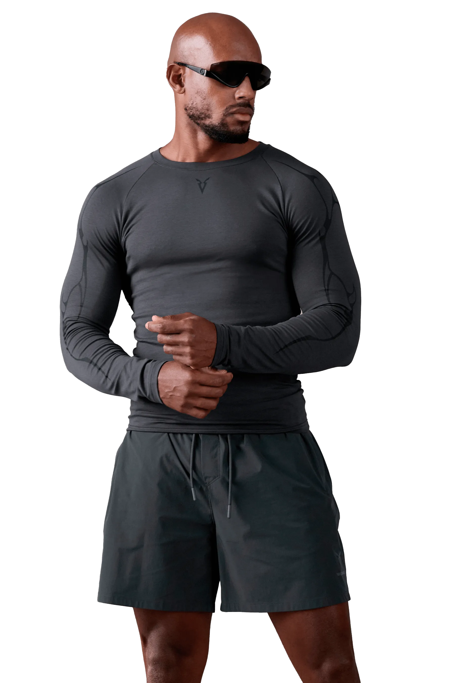 Multipocket Feature Practical Choice Molded Cup Support LONG SLEEVED T-SHIRT BLACK VEINS GRAPHIC - Dark Gray