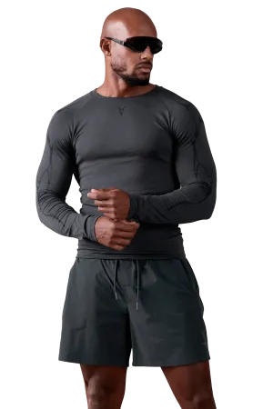 Multipocket Feature Practical Choice Molded Cup Support LONG SLEEVED T-SHIRT BLACK VEINS GRAPHIC - Dark Gray