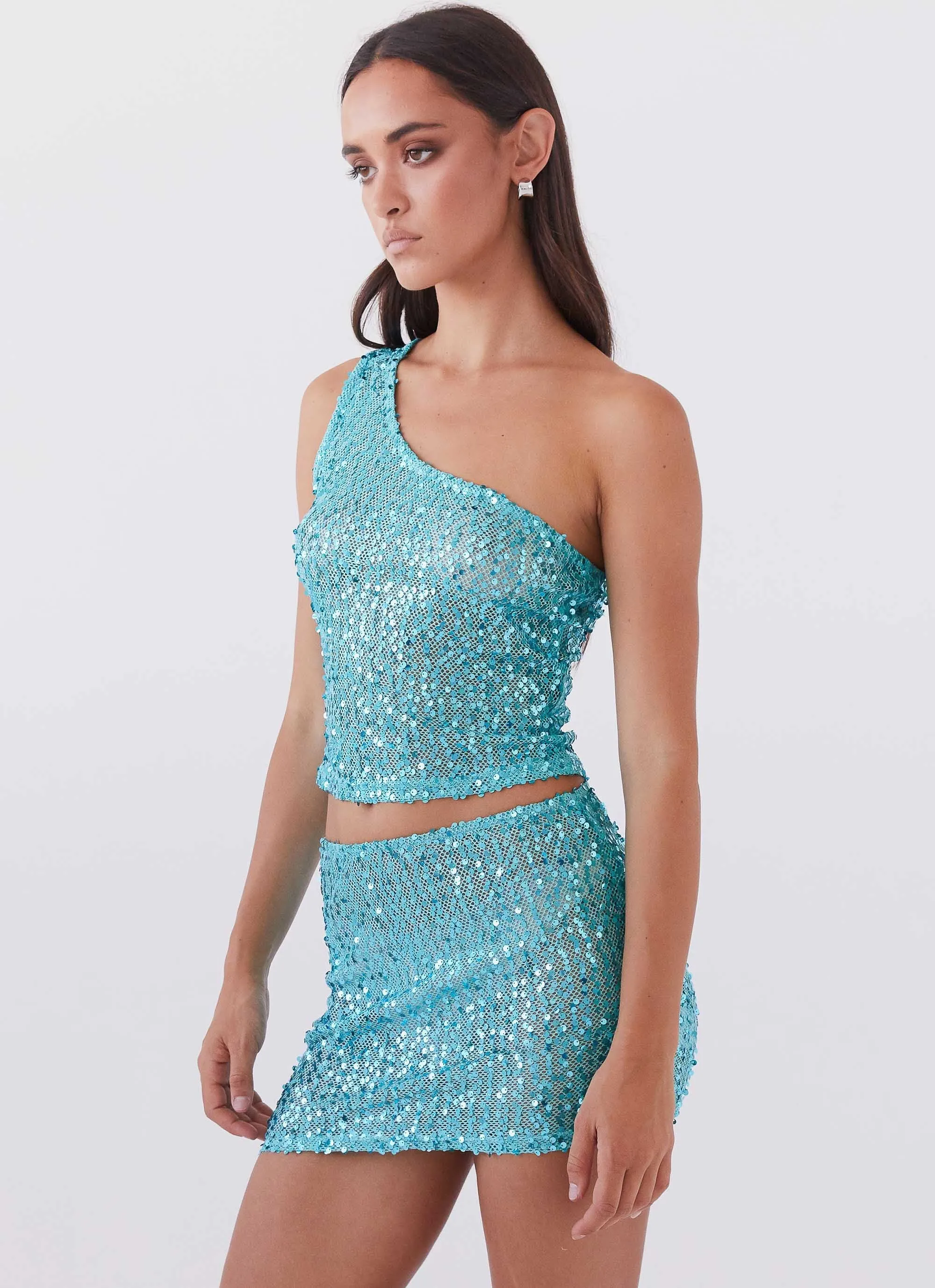 Texture Softness Timeless Look Wear Neon Nights Sequin Mini Skirt - Crystal