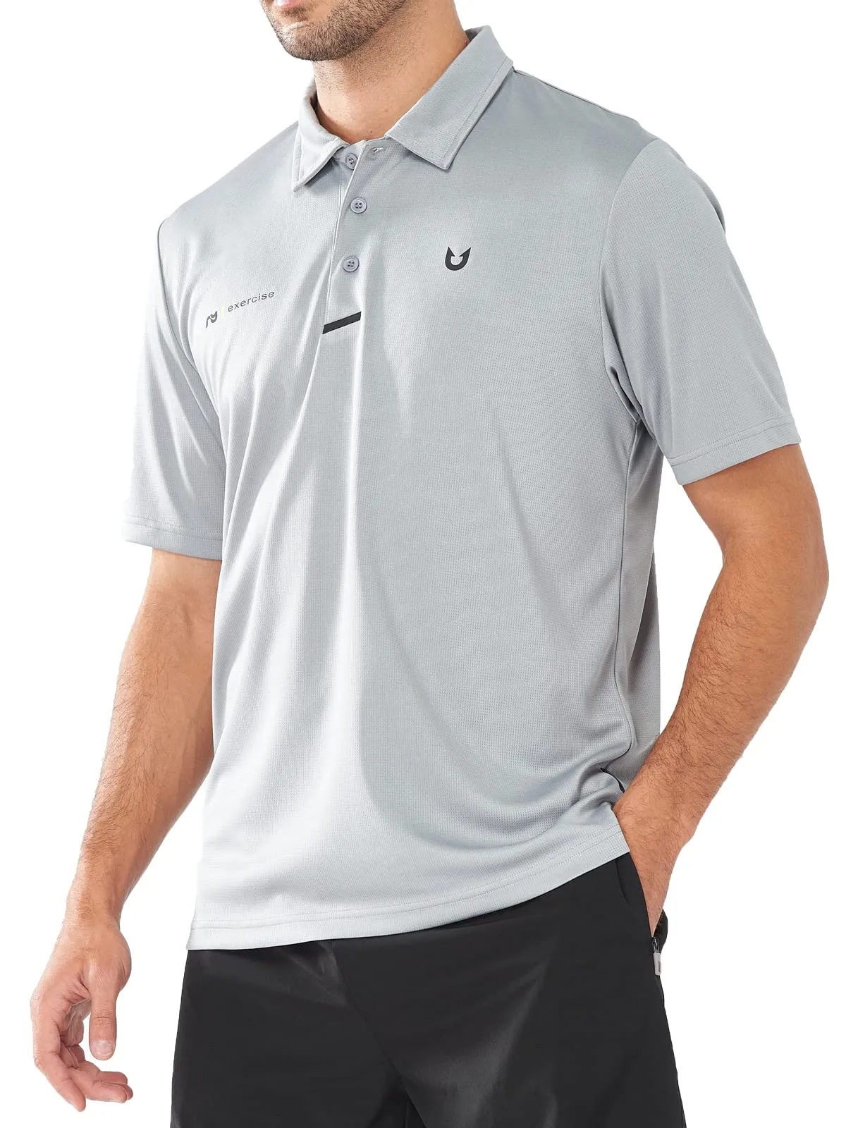 AntiStatic Treatment Men's Business Casual Polo Golf Shirts Button Short Sleeve for Tennis