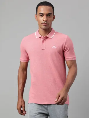 Polo Collar Tagless Design Alcis Men's Red Melange Soft-Touch Regular-Fit Athleisure Polo T-Shirt