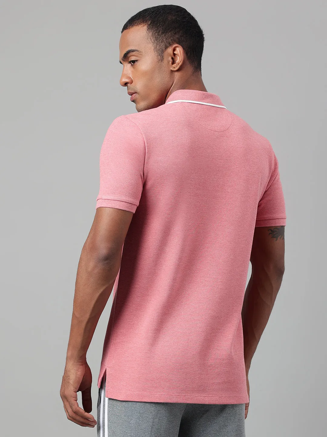 Alcis Men's Red Melange Soft-Touch Regular-Fit Athleisure Polo T-Shirt Breathable Weave