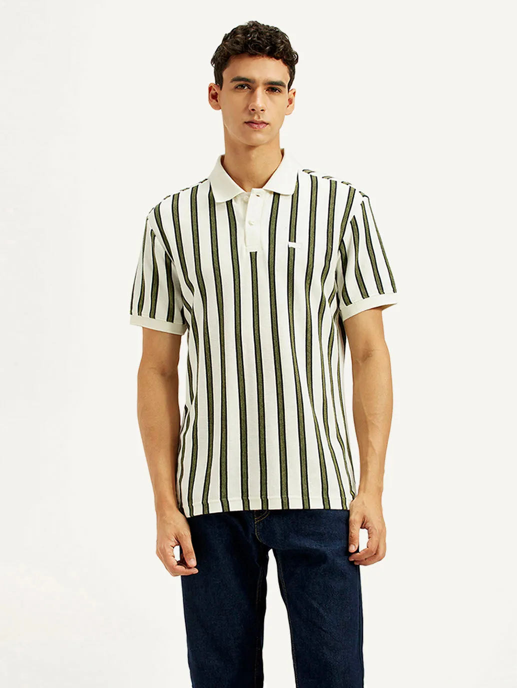Men's Striped Slim Fit Polo T-Shirt Flexible Ribbed Collar