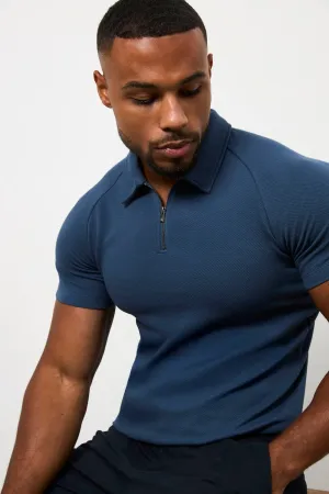 Zip Neck Polo Shirt in Teal Golf Clubhouse Breathable Underarm Vents