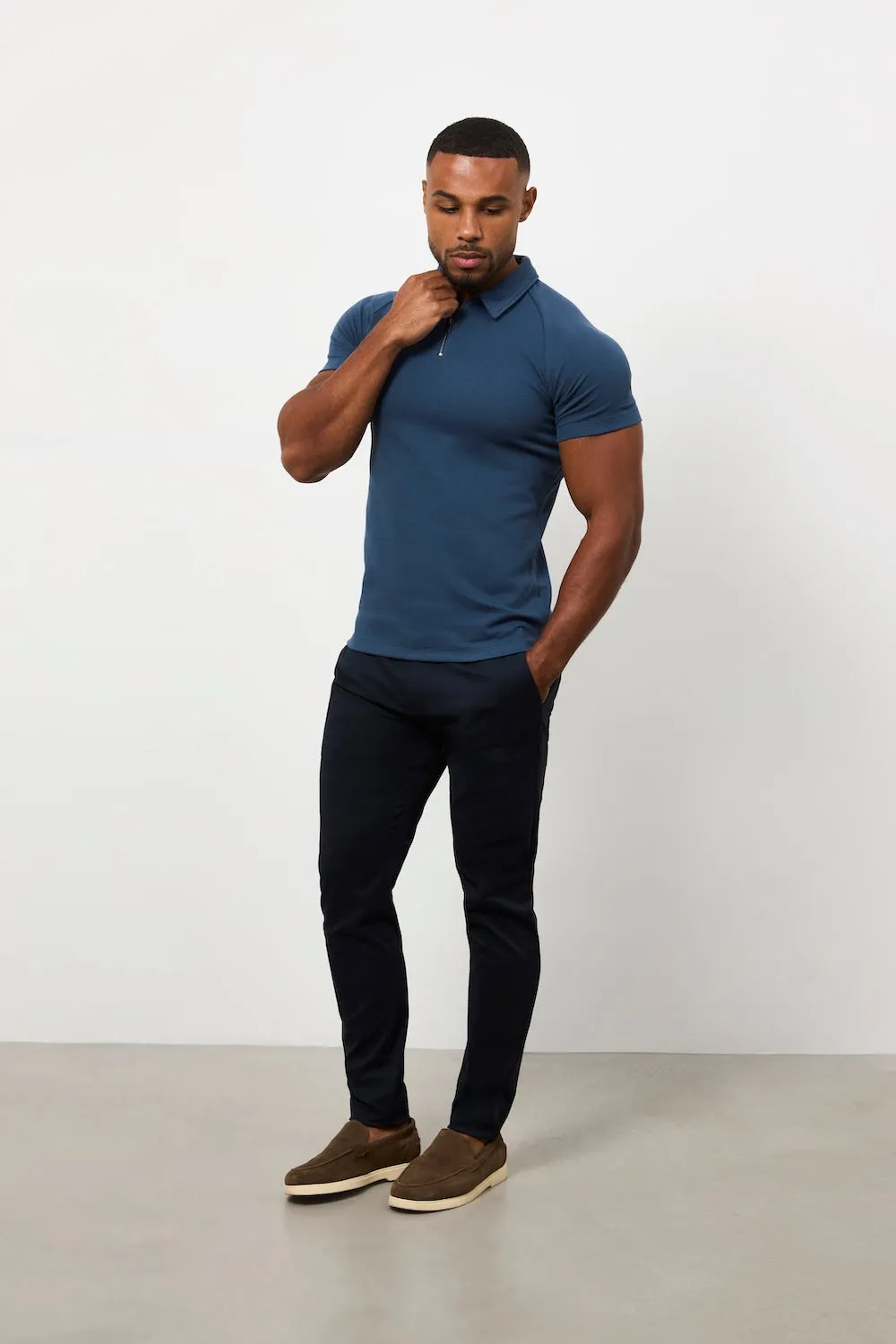 OdorControl Treatment Summer Casual Zip Neck Polo Shirt in Teal