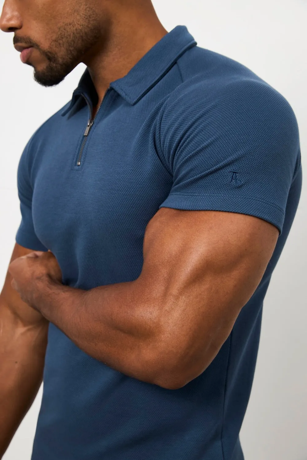 Sporty Elegance Zip Neck Polo Shirt in Teal