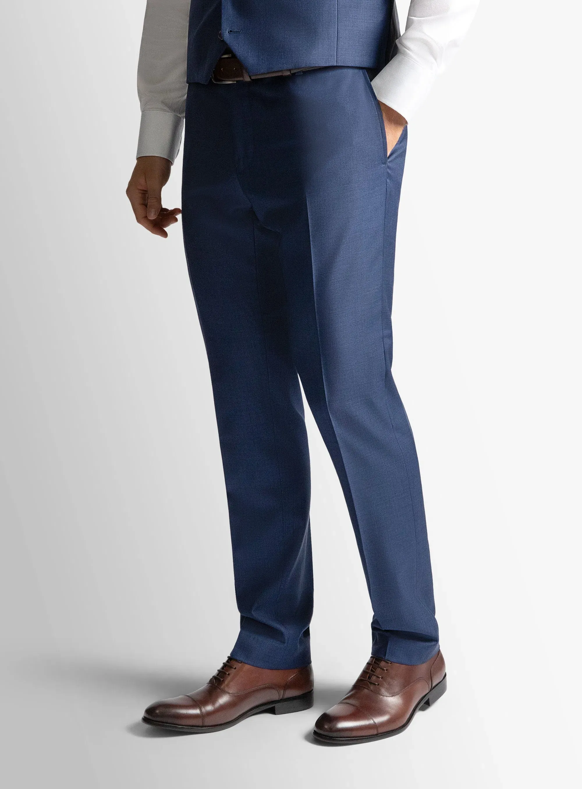 Flexible Ankle Cuffs Flex Fit Dexter Sharkskin Blue Suit Trousers