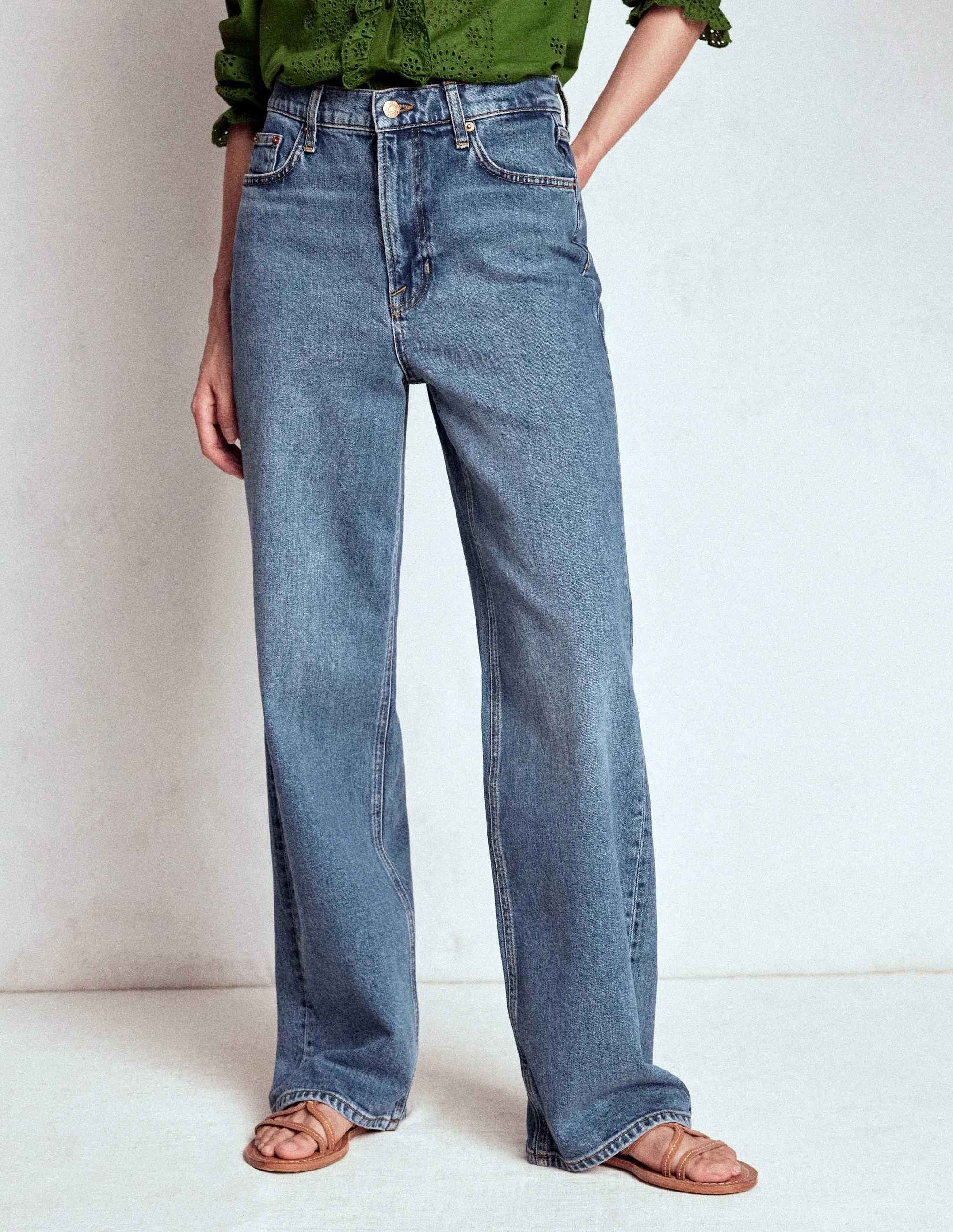 Casual Fit Style Essential High Rise Column Leg Jeans-Mid Vintage
