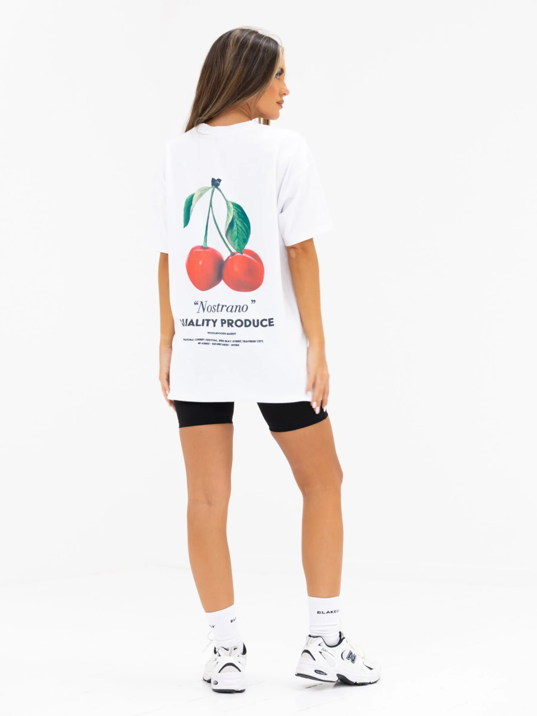 Side Vent Design Callie Cherry Oversized T-Shirt - White