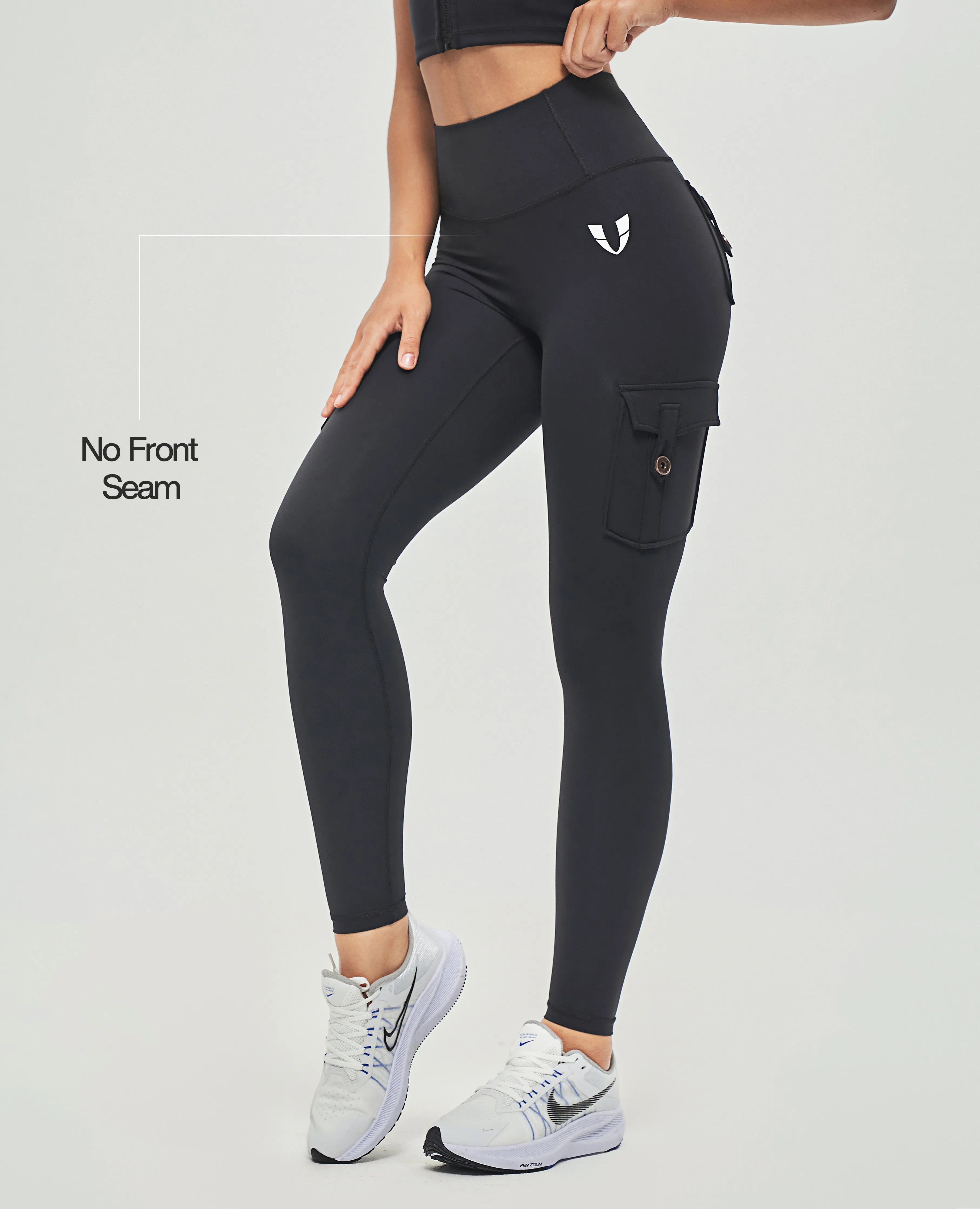 Street Style Flexible Wear Body Sculpt High Waisted Cargo Leggings - Black