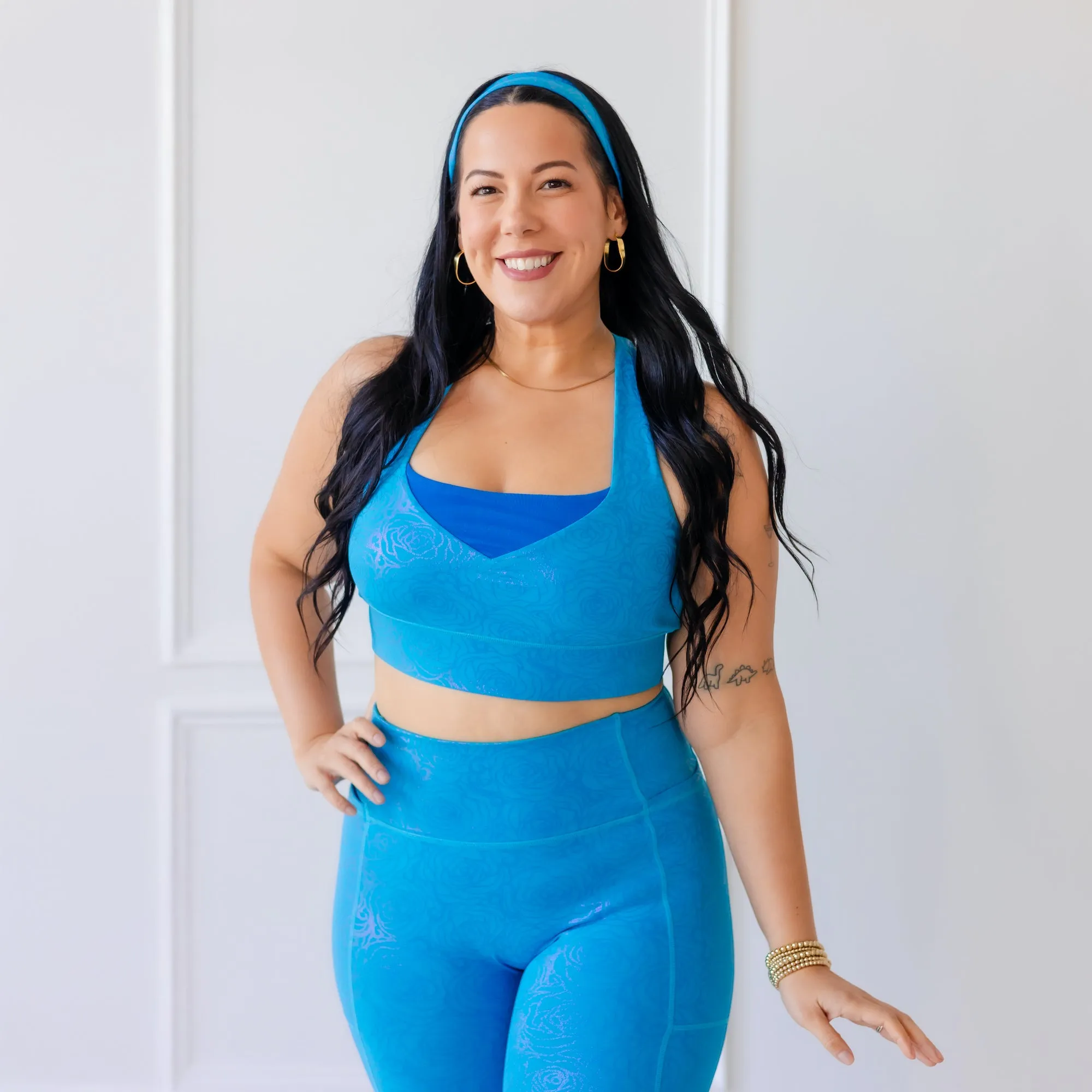 Beauty Sleep Princess Sports Bra - Blue Contrast stitching seams