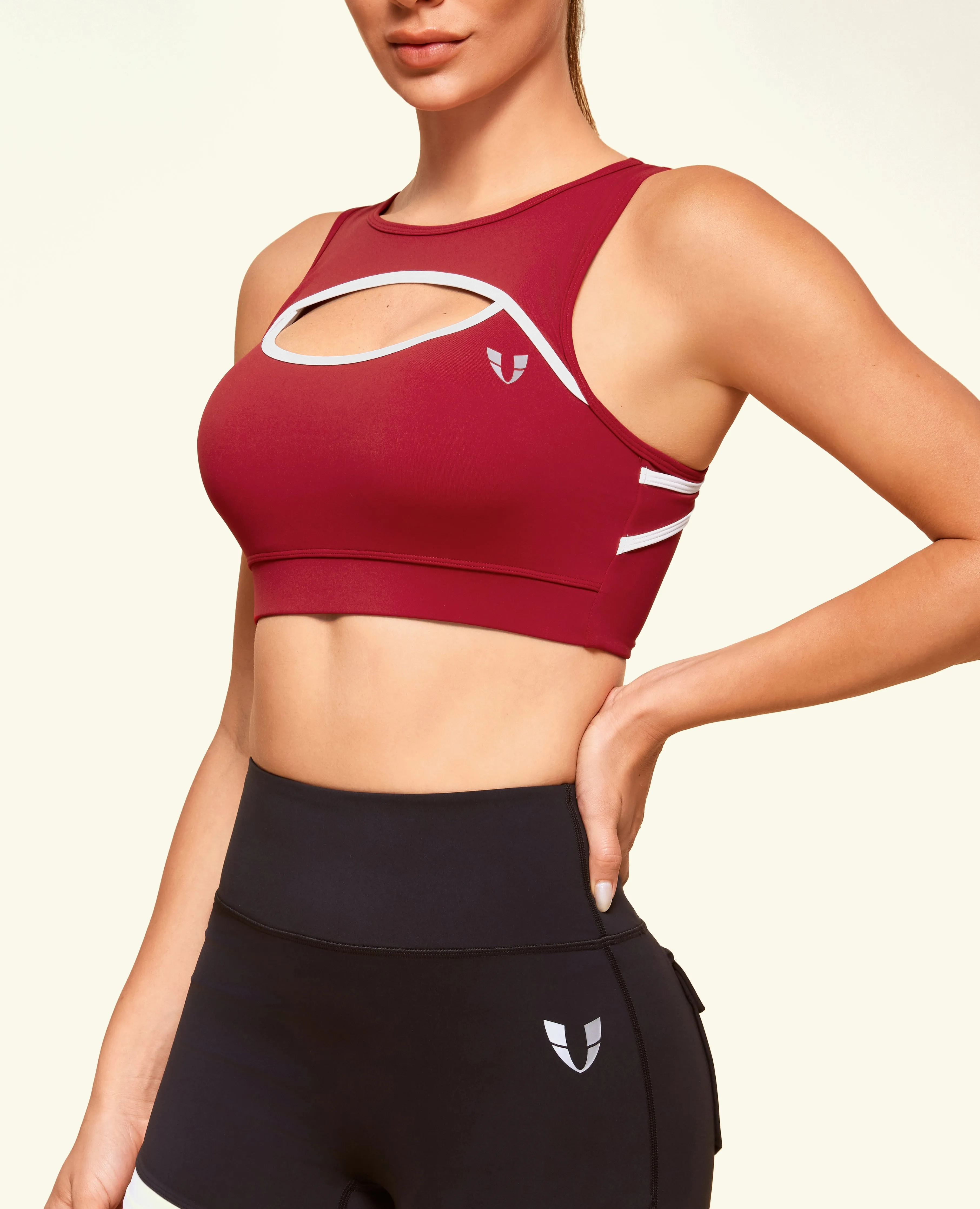 Simple workout outfit Coverstitch seams Hollow Active Sports Bra - Red Cranberry