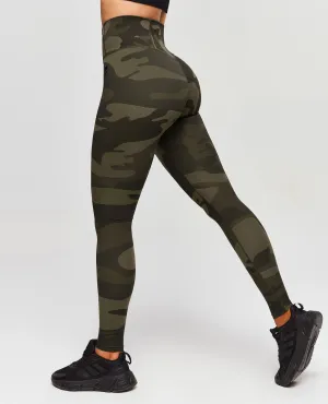Long Wearing Mesh Panel Outdoor Running Scrunch Butt Leggings - Army Green Camo