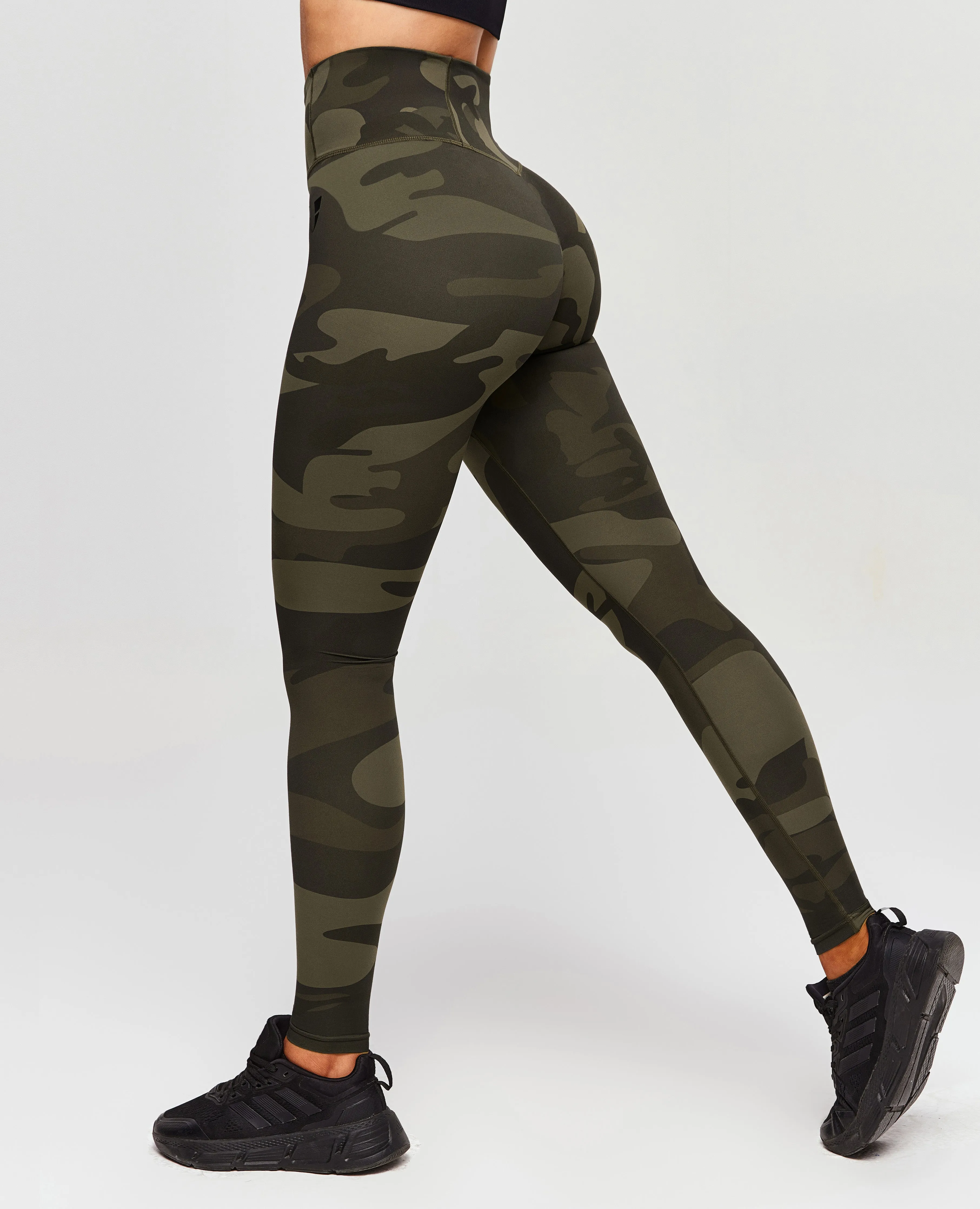 Long Wearing Mesh Panel Outdoor Running Scrunch Butt Leggings - Army Green Camo