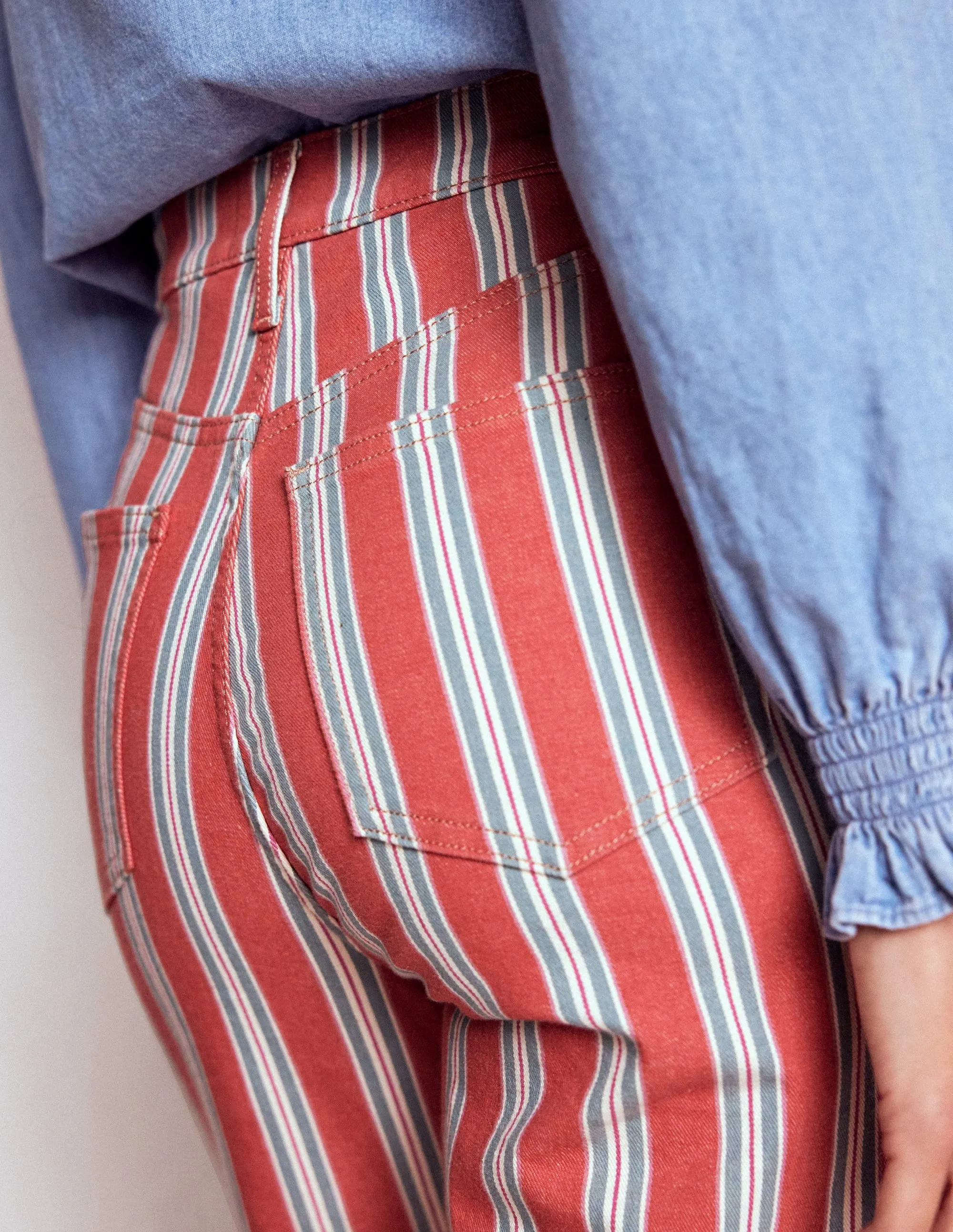 High Rise Stripe Jeans-Red, Blue and Pink Stripe Timeless Cut Festival Outfit Comfy Artist Vibe