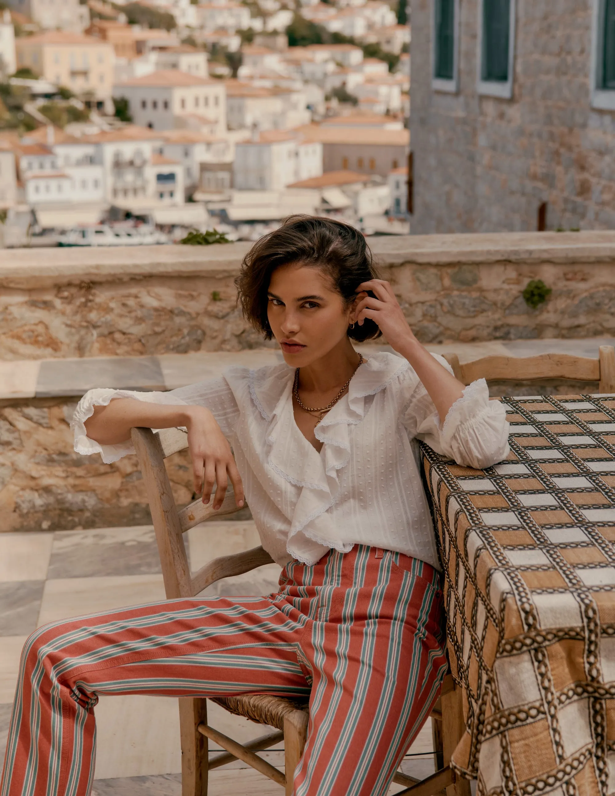High Rise Stripe Jeans-Red, Blue and Pink Stripe Earthy Modern Minimalist Office Wear